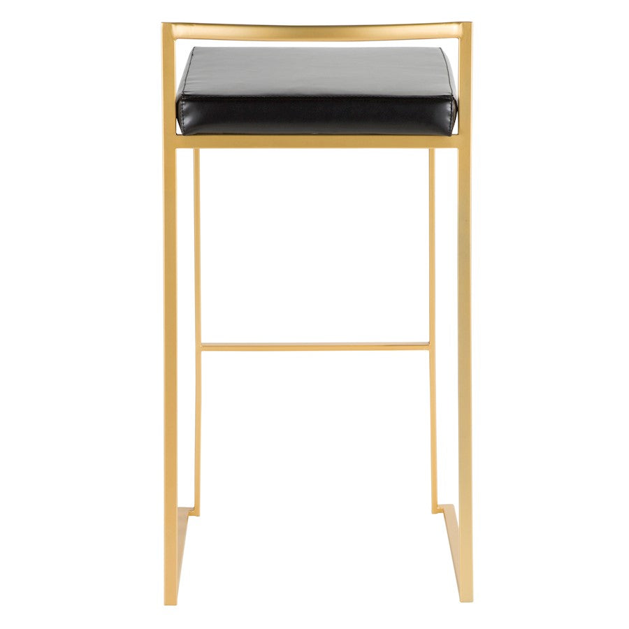LumiSource Fuji 34in Barstool Set of 2 | Glam Gold Metal and Black Faux Leather | Kitchen Island & Home Bar Seating | Model BS-FUJIAU-BK2