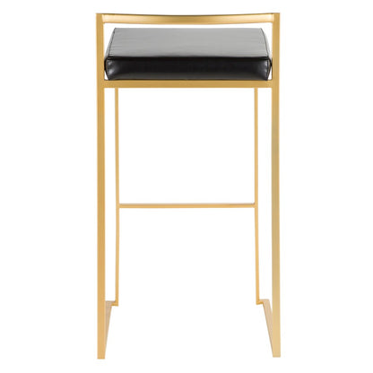 LumiSource Fuji 34in Barstool Set of 2 | Glam Gold Metal and Black Faux Leather | Kitchen Island & Home Bar Seating | Model BS-FUJIAU-BK2