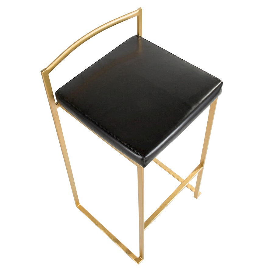 LumiSource Fuji 34in Barstool Set of 2 | Glam Gold Metal and Black Faux Leather | Kitchen Island & Home Bar Seating | Model BS-FUJIAU-BK2