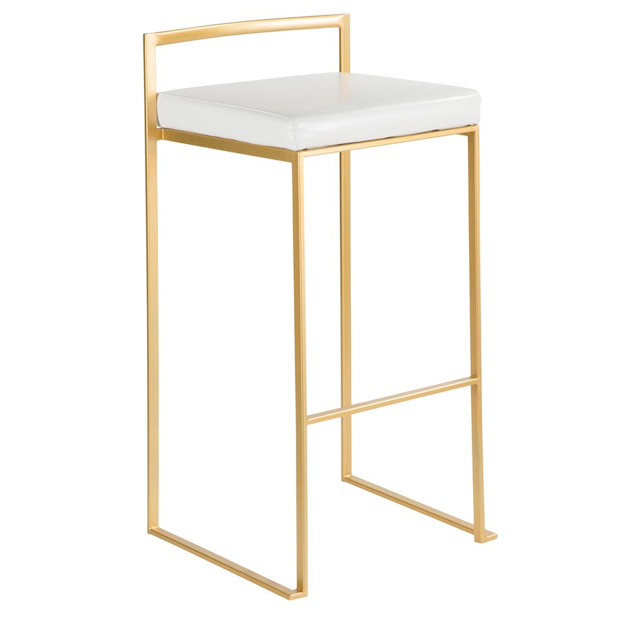 LumiSource Fuji 34in Barstool Set of 2 | Glam Gold Metal and White Faux Leather | Kitchen Island & Home Bar Seating | Model BS-FUJIAU-W2