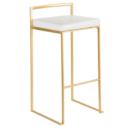 LumiSource Fuji 34in Barstool Set of 2 | Glam Gold Metal and White Faux Leather | Kitchen Island & Home Bar Seating | Model BS-FUJIAU-W2