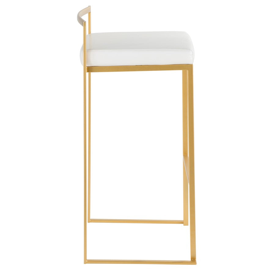 LumiSource Fuji 34in Barstool Set of 2 | Glam Gold Metal and White Faux Leather | Kitchen Island & Home Bar Seating | Model BS-FUJIAU-W2