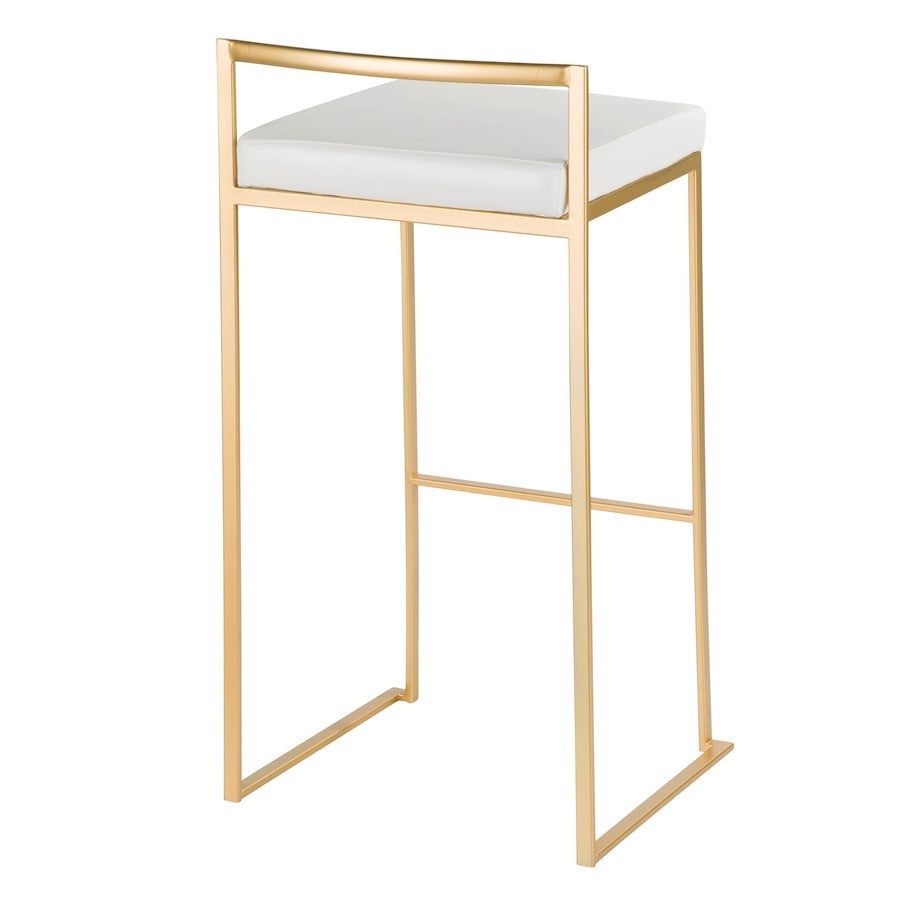 LumiSource Fuji 34in Barstool Set of 2 | Glam Gold Metal and White Faux Leather | Kitchen Island & Home Bar Seating | Model BS-FUJIAU-W2