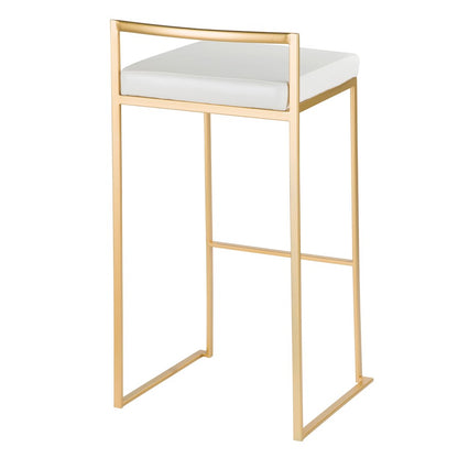 LumiSource Fuji 34in Barstool Set of 2 | Glam Gold Metal and White Faux Leather | Kitchen Island & Home Bar Seating | Model BS-FUJIAU-W2