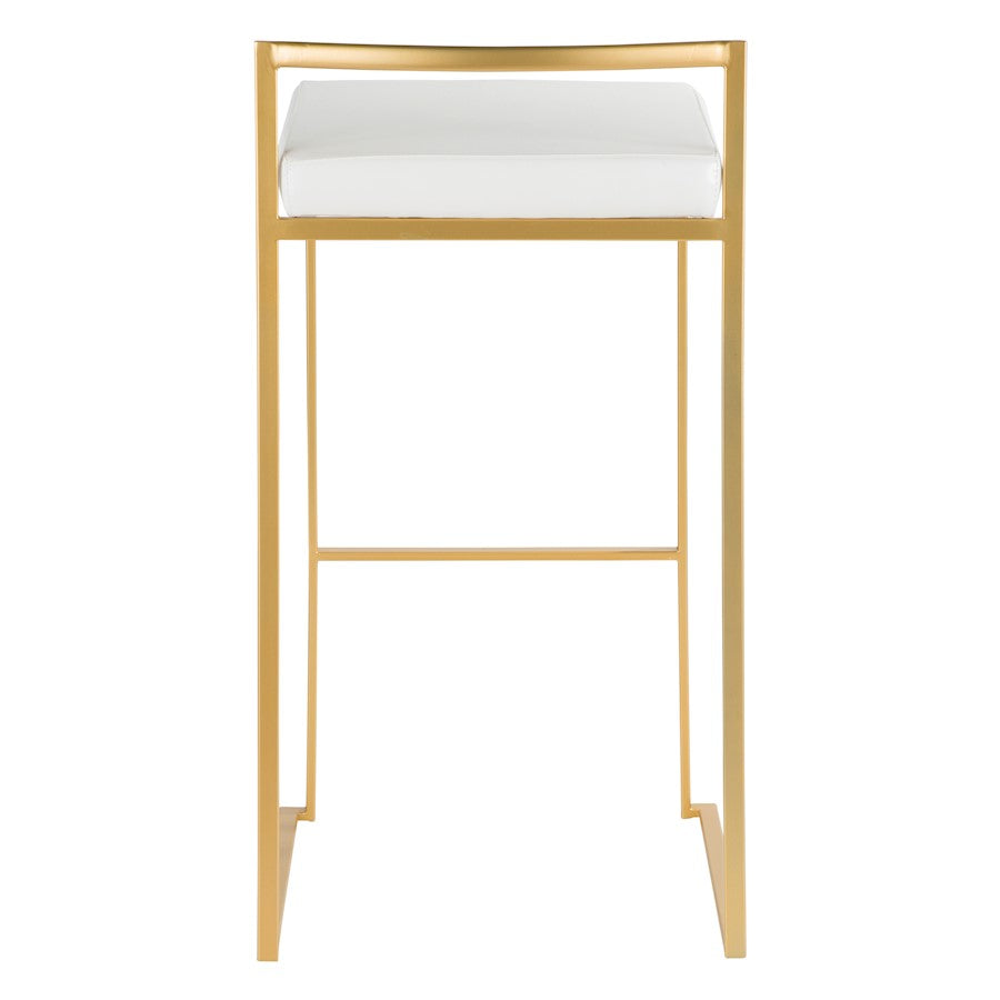 LumiSource Fuji 34in Barstool Set of 2 | Glam Gold Metal and White Faux Leather | Kitchen Island & Home Bar Seating | Model BS-FUJIAU-W2