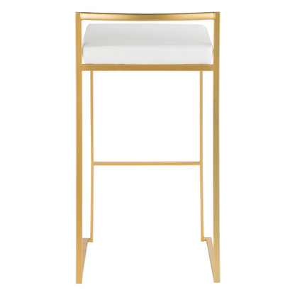 LumiSource Fuji 34in Barstool Set of 2 | Glam Gold Metal and White Faux Leather | Kitchen Island & Home Bar Seating | Model BS-FUJIAU-W2