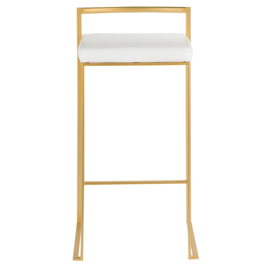 LumiSource Fuji 34in Barstool Set of 2 | Glam Gold Metal and White Faux Leather | Kitchen Island & Home Bar Seating | Model BS-FUJIAU-W2