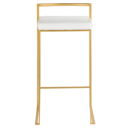 LumiSource Fuji 34in Barstool Set of 2 | Glam Gold Metal and White Faux Leather | Kitchen Island & Home Bar Seating | Model BS-FUJIAU-W2