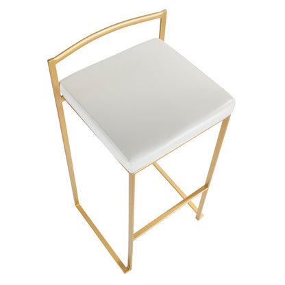 LumiSource Fuji 34in Barstool Set of 2 | Glam Gold Metal and White Faux Leather | Kitchen Island & Home Bar Seating | Model BS-FUJIAU-W2