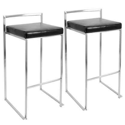 LumiSource Fuji 34in Barstool Set of 2 | Contemporary Black Stainless Steel and PU Leather | Kitchen Island & Home Bar Seating | Model BS-FUJIBK2