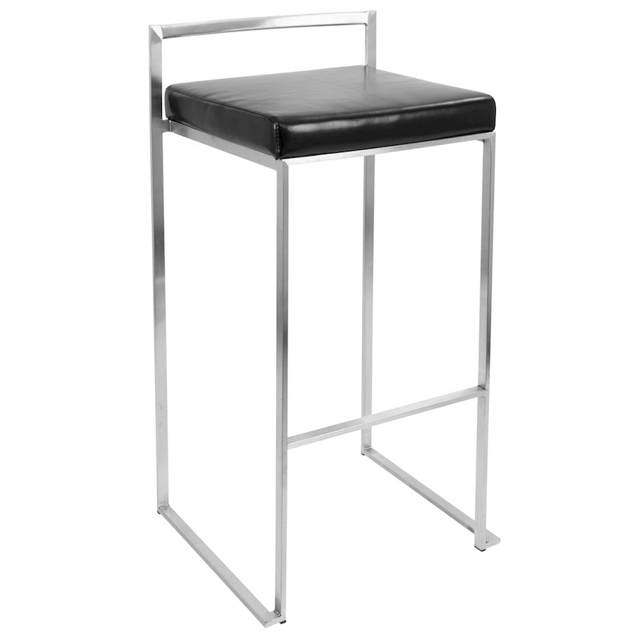 LumiSource Fuji 34in Barstool Set of 2 | Contemporary Black Stainless Steel and PU Leather | Kitchen Island & Home Bar Seating | Model BS-FUJIBK2