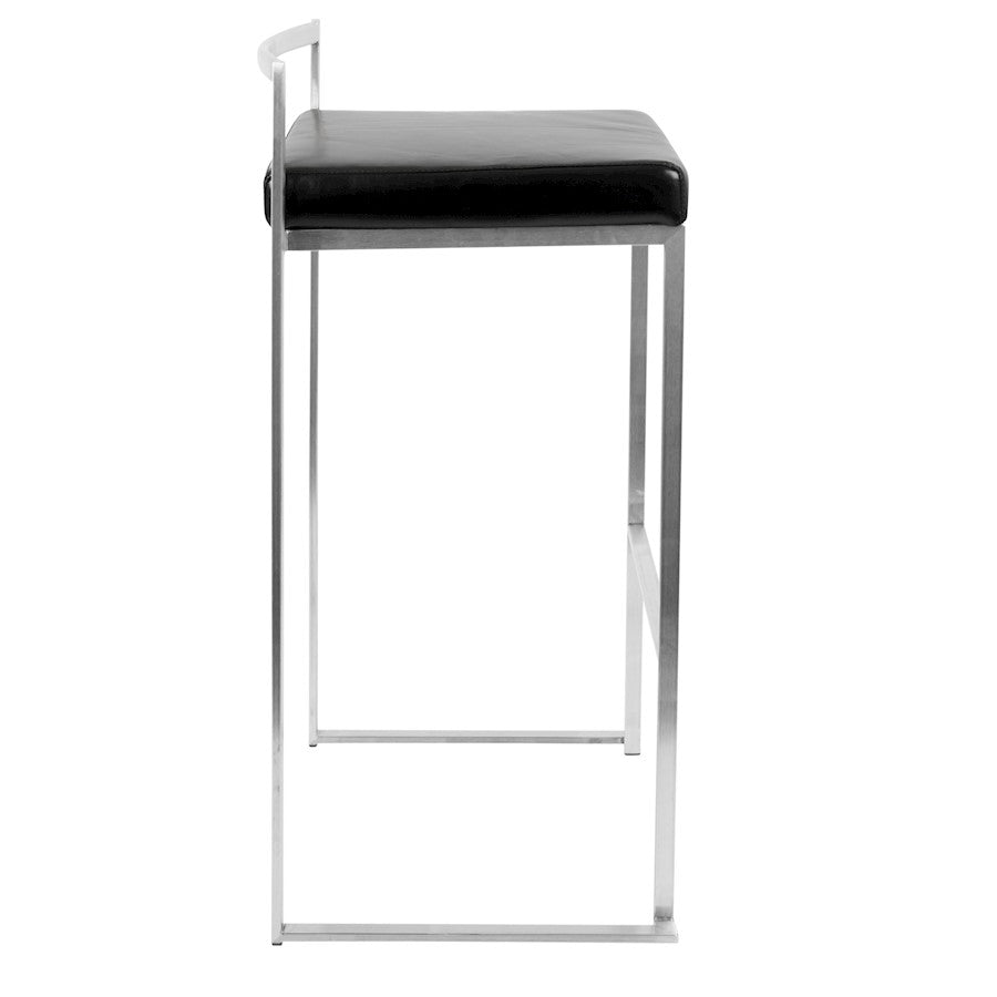 LumiSource Fuji 34in Barstool Set of 2 | Contemporary Black Stainless Steel and PU Leather | Kitchen Island & Home Bar Seating | Model BS-FUJIBK2