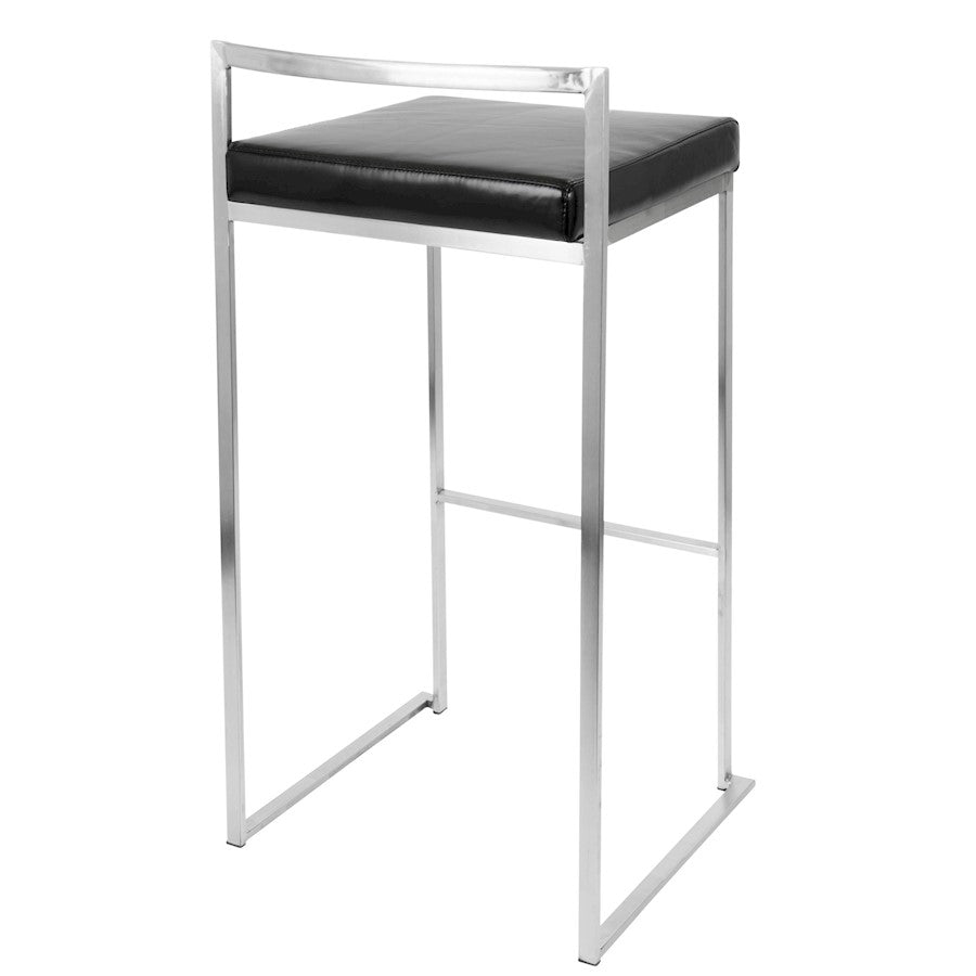 LumiSource Fuji 34in Barstool Set of 2 | Contemporary Black Stainless Steel and PU Leather | Kitchen Island & Home Bar Seating | Model BS-FUJIBK2