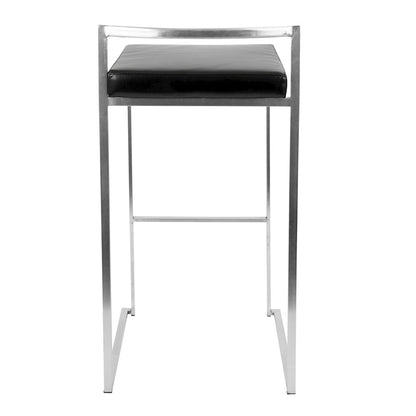 LumiSource Fuji 34in Barstool Set of 2 | Contemporary Black Stainless Steel and PU Leather | Kitchen Island & Home Bar Seating | Model BS-FUJIBK2