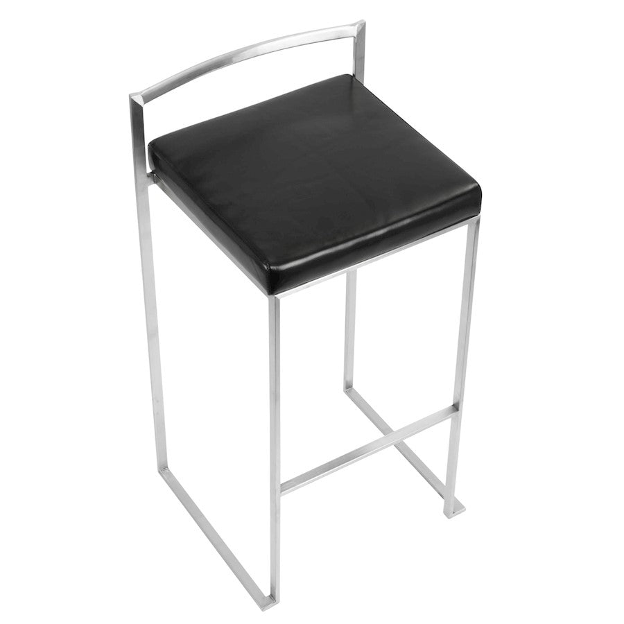 LumiSource Fuji 34in Barstool Set of 2 | Contemporary Black Stainless Steel and PU Leather | Kitchen Island & Home Bar Seating | Model BS-FUJIBK2