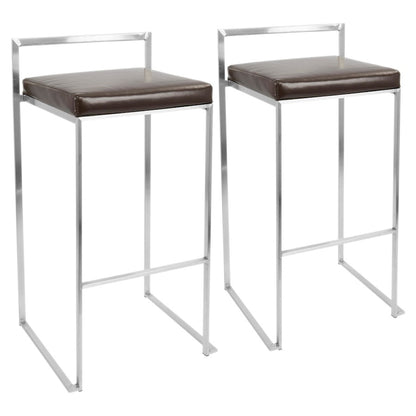 LumiSource Fuji 34in Barstool Set of 2 | Contemporary Brown Stainless Steel and PU Leather | Kitchen Island & Home Bar Seating | Model BS-FUJIBN2