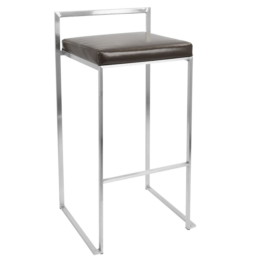 LumiSource Fuji 34in Barstool Set of 2 | Contemporary Brown Stainless Steel and PU Leather | Kitchen Island & Home Bar Seating | Model BS-FUJIBN2