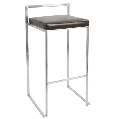 LumiSource Fuji 34in Barstool Set of 2 | Contemporary Brown Stainless Steel and PU Leather | Kitchen Island & Home Bar Seating | Model BS-FUJIBN2