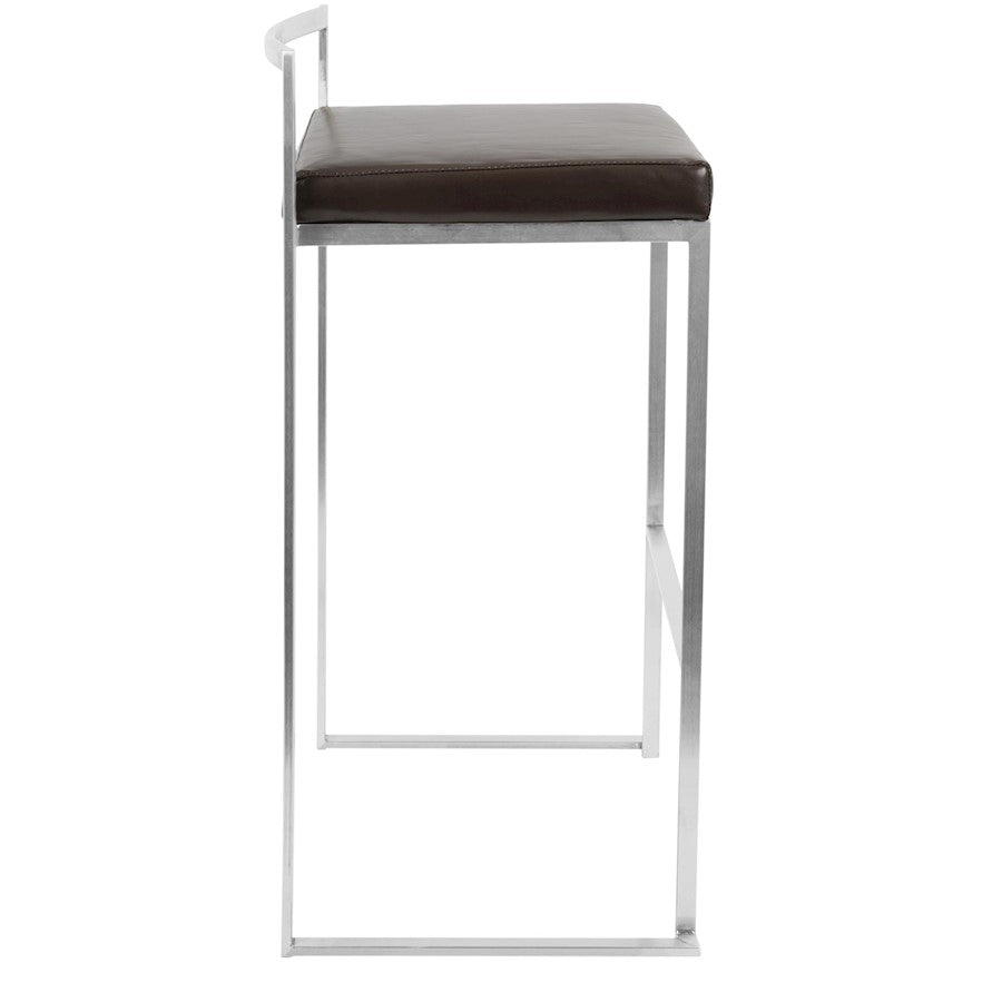 LumiSource Fuji 34in Barstool Set of 2 | Contemporary Brown Stainless Steel and PU Leather | Kitchen Island & Home Bar Seating | Model BS-FUJIBN2