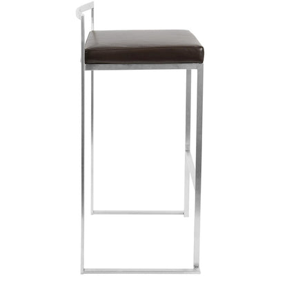LumiSource Fuji 34in Barstool Set of 2 | Contemporary Brown Stainless Steel and PU Leather | Kitchen Island & Home Bar Seating | Model BS-FUJIBN2