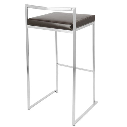 LumiSource Fuji 34in Barstool Set of 2 | Contemporary Brown Stainless Steel and PU Leather | Kitchen Island & Home Bar Seating | Model BS-FUJIBN2