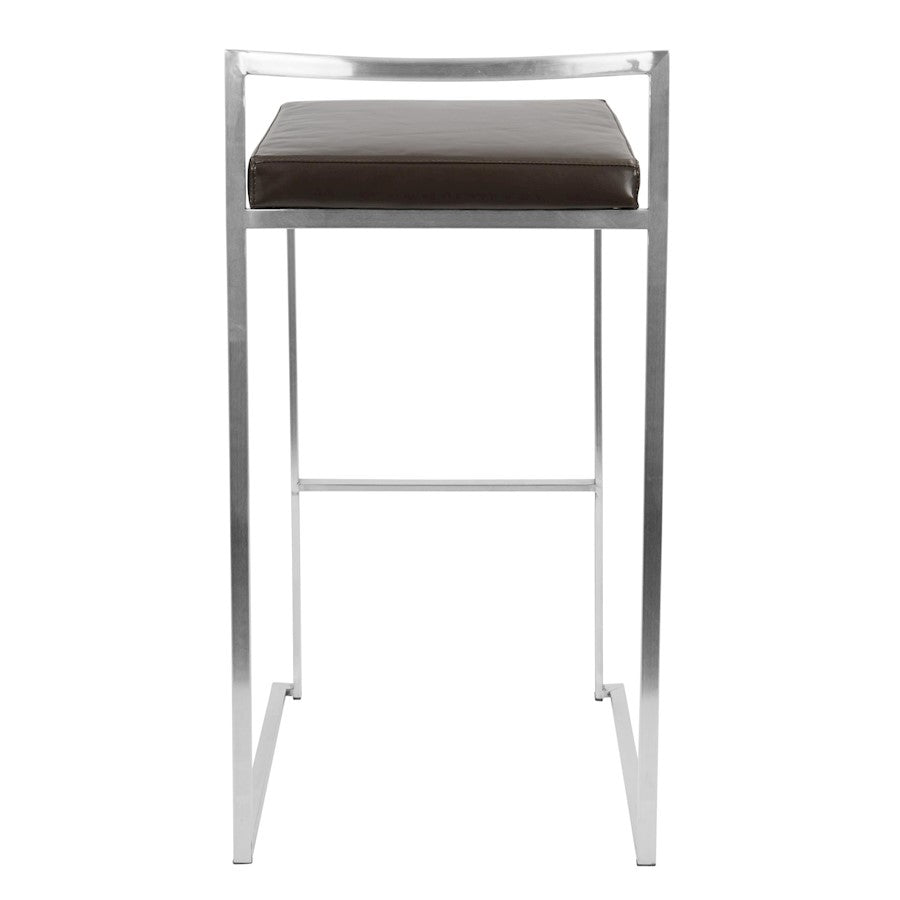 LumiSource Fuji 34in Barstool Set of 2 | Contemporary Brown Stainless Steel and PU Leather | Kitchen Island & Home Bar Seating | Model BS-FUJIBN2