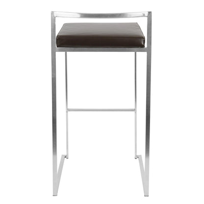 LumiSource Fuji 34in Barstool Set of 2 | Contemporary Brown Stainless Steel and PU Leather | Kitchen Island & Home Bar Seating | Model BS-FUJIBN2