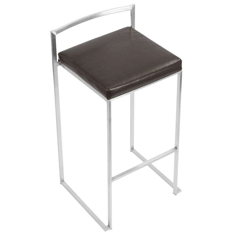 LumiSource Fuji 34in Barstool Set of 2 | Contemporary Brown Stainless Steel and PU Leather | Kitchen Island & Home Bar Seating | Model BS-FUJIBN2