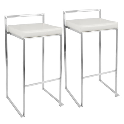LumiSource Fuji 17.5in Bar Stool Set of 2 | Contemporary White PU Leather and Stainless Steel | Kitchen, Bar & Break Room Seating | Model BS-FUJIW2