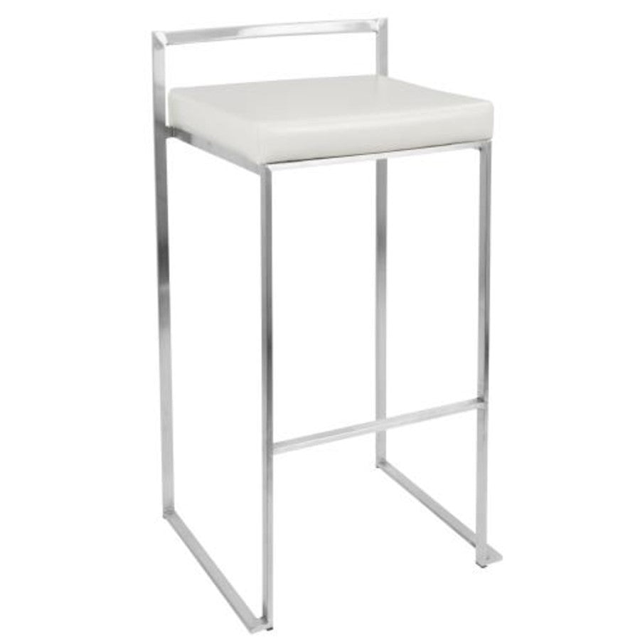 LumiSource Fuji 17.5in Bar Stool Set of 2 | Contemporary White PU Leather and Stainless Steel | Kitchen, Bar & Break Room Seating | Model BS-FUJIW2