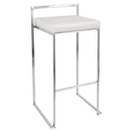 LumiSource Fuji 17.5in Bar Stool Set of 2 | Contemporary White PU Leather and Stainless Steel | Kitchen, Bar & Break Room Seating | Model BS-FUJIW2