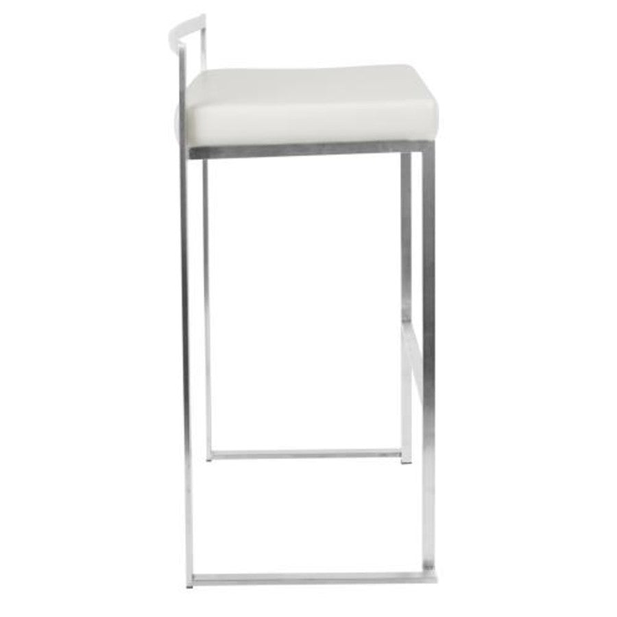 LumiSource Fuji 17.5in Bar Stool Set of 2 | Contemporary White PU Leather and Stainless Steel | Kitchen, Bar & Break Room Seating | Model BS-FUJIW2