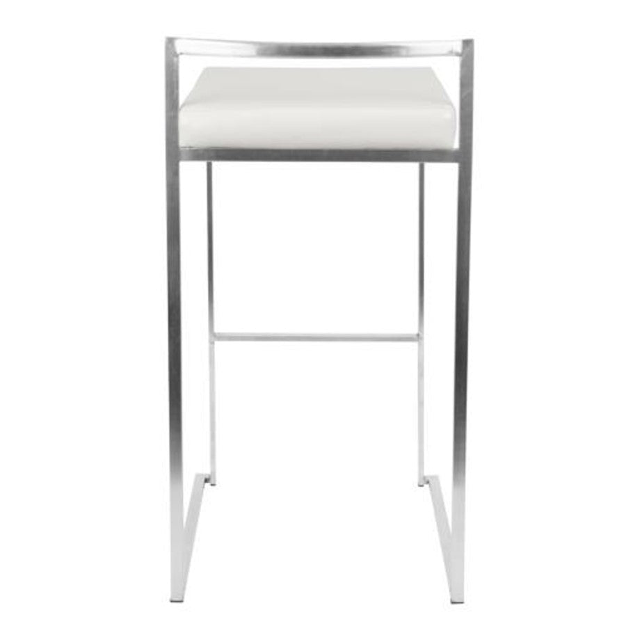 LumiSource Fuji 17.5in Bar Stool Set of 2 | Contemporary White PU Leather and Stainless Steel | Kitchen, Bar & Break Room Seating | Model BS-FUJIW2