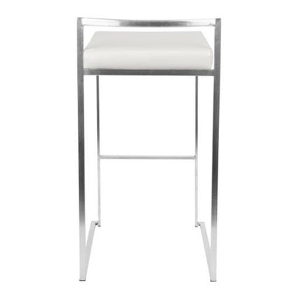 LumiSource Fuji 17.5in Bar Stool Set of 2 | Contemporary White PU Leather and Stainless Steel | Kitchen, Bar & Break Room Seating | Model BS-FUJIW2