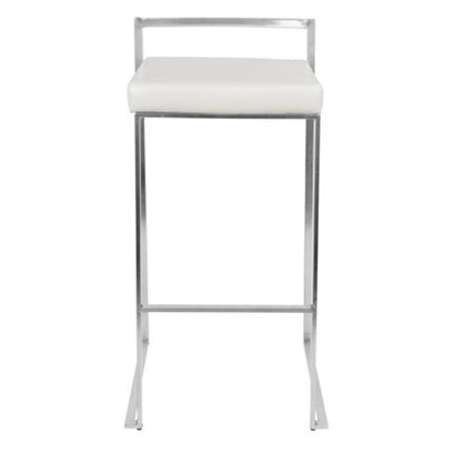 LumiSource Fuji 17.5in Bar Stool Set of 2 | Contemporary White PU Leather and Stainless Steel | Kitchen, Bar & Break Room Seating | Model BS-FUJIW2