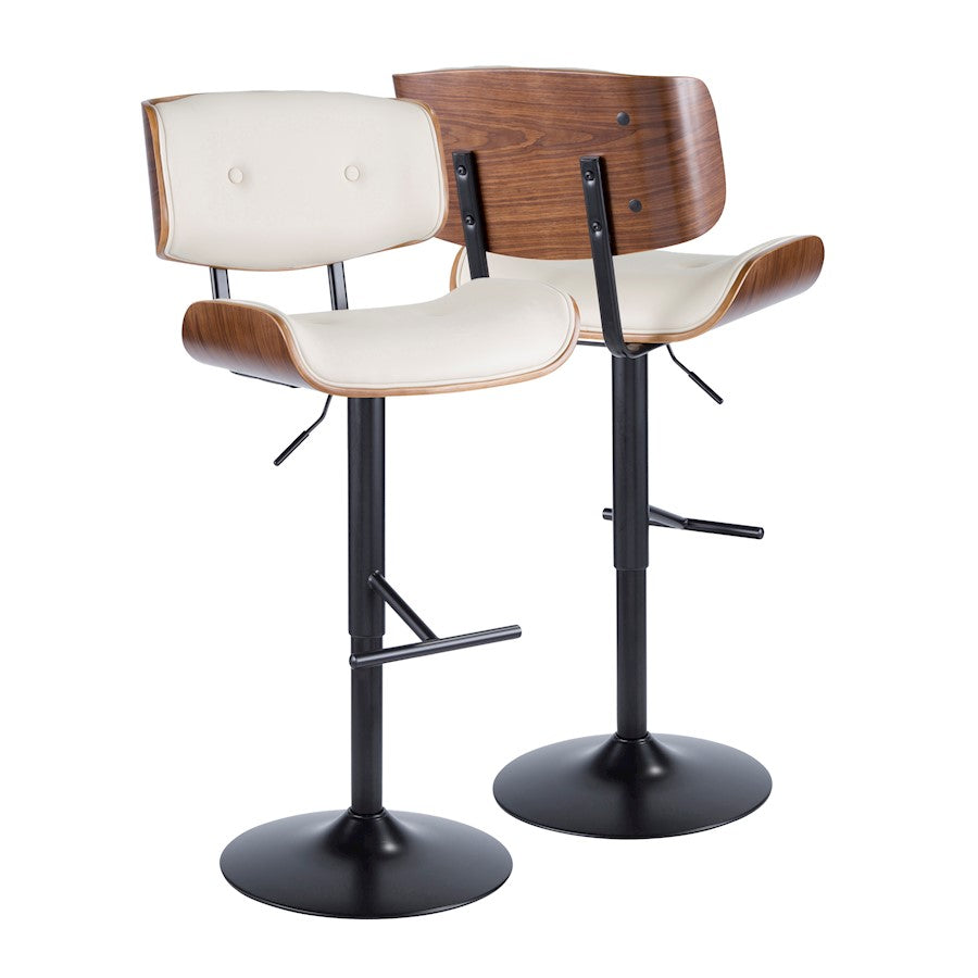LumiSource Lombardi 21in Adjustable Bar Stool | Mid-Century Walnut and Cream PU Leather with Metal Base | Kitchen Island | Model BS-JY-LMBWL-CR