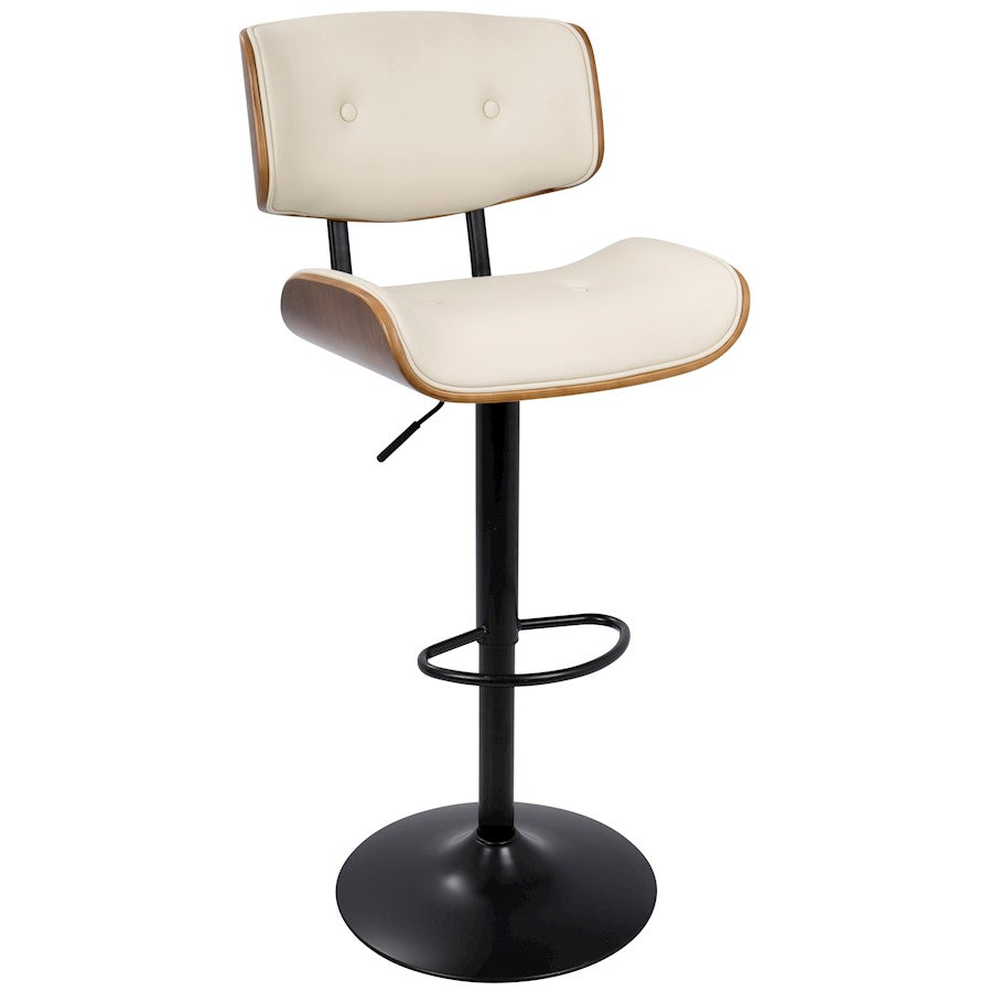 LumiSource Lombardi 21in Adjustable Bar Stool | Mid-Century Walnut and Cream PU Leather with Metal Base | Kitchen Island | Model BS-JY-LMBWL-CR