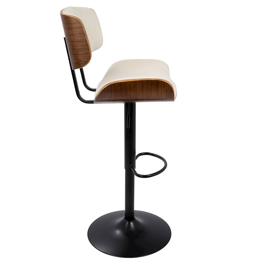 LumiSource Lombardi 21in Adjustable Bar Stool | Mid-Century Walnut and Cream PU Leather with Metal Base | Kitchen Island | Model BS-JY-LMBWL-CR