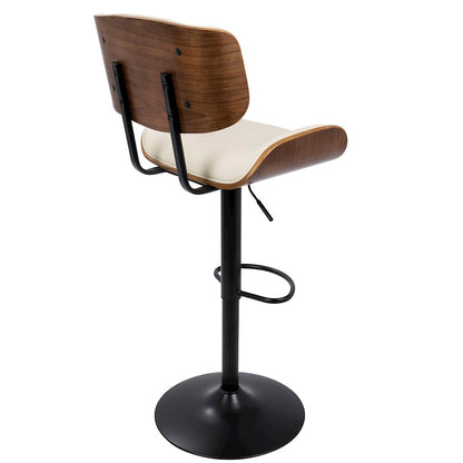 LumiSource Lombardi 21in Adjustable Bar Stool | Mid-Century Walnut and Cream PU Leather with Metal Base | Kitchen Island | Model BS-JY-LMBWL-CR