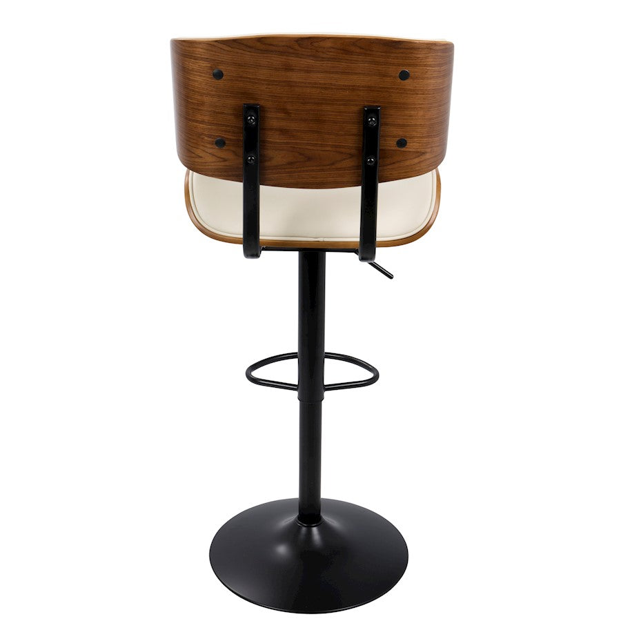 LumiSource Lombardi 21in Adjustable Bar Stool | Mid-Century Walnut and Cream PU Leather with Metal Base | Kitchen Island | Model BS-JY-LMBWL-CR