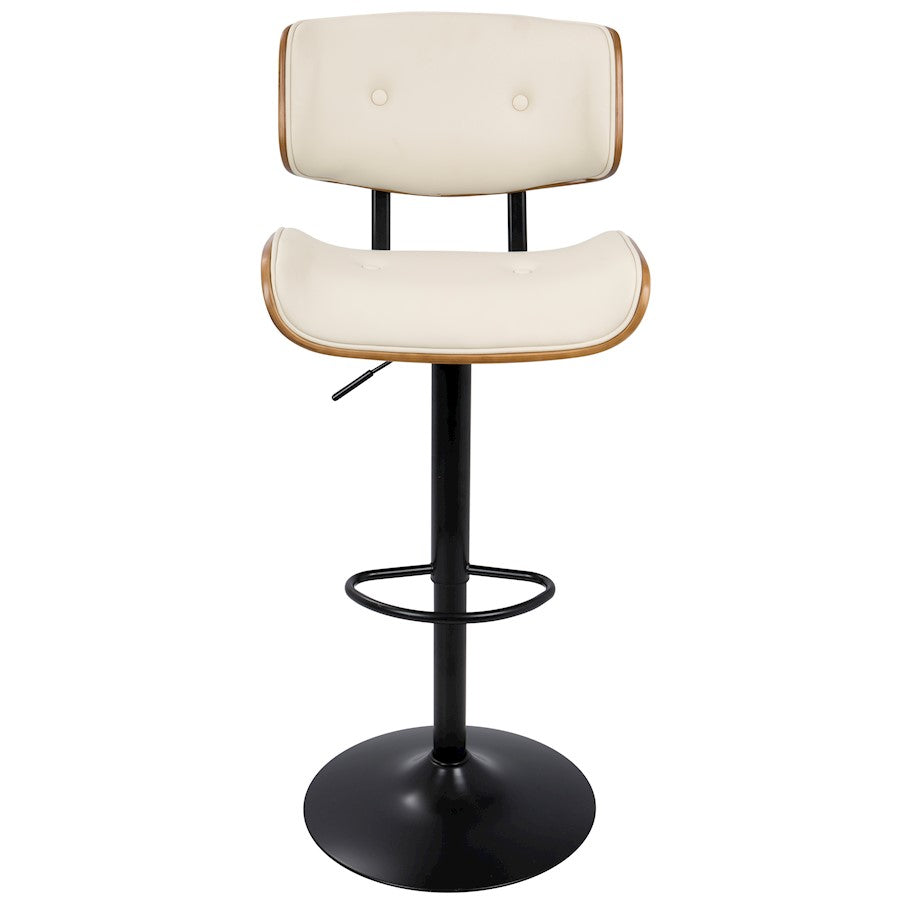 LumiSource Lombardi 21in Adjustable Bar Stool | Mid-Century Walnut and Cream PU Leather with Metal Base | Kitchen Island | Model BS-JY-LMBWL-CR