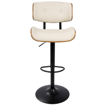 LumiSource Lombardi 21in Adjustable Bar Stool | Mid-Century Walnut and Cream PU Leather with Metal Base | Kitchen Island | Model BS-JY-LMBWL-CR