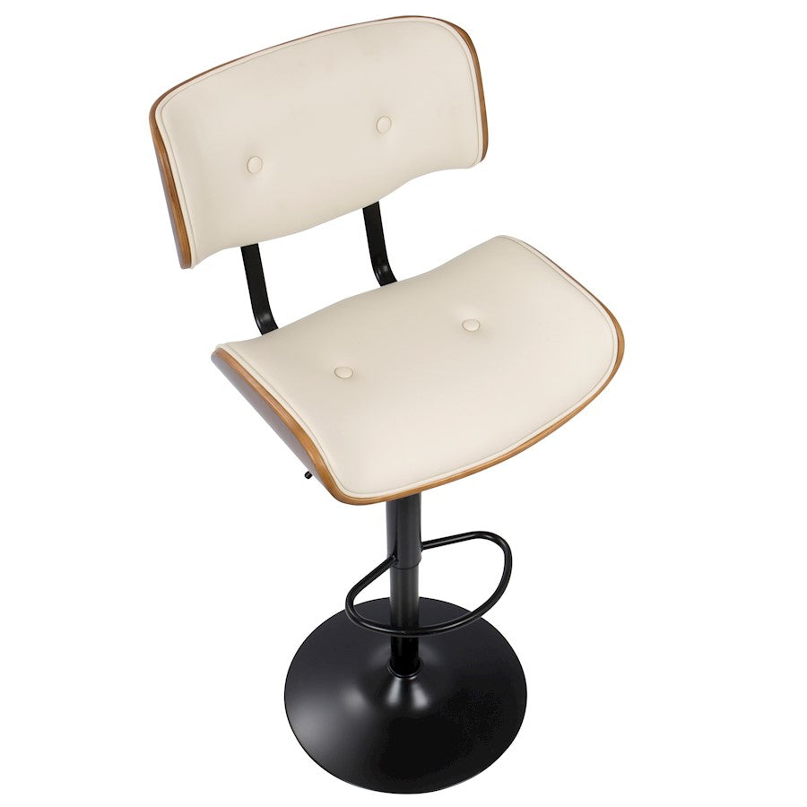 LumiSource Lombardi 21in Adjustable Bar Stool | Mid-Century Walnut and Cream PU Leather with Metal Base | Kitchen Island | Model BS-JY-LMBWL-CR