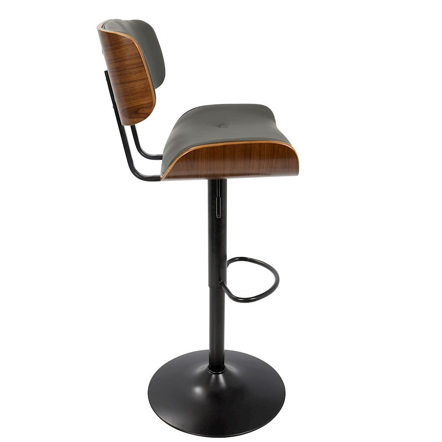 LumiSource Lombardi 21in Adjustable Bar Stool | Mid-Century Walnut and Grey PU Leather with Metal Base | Kitchen Island & Home | Model BS-JY-LMBWL-GY
