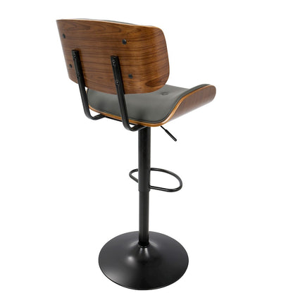 LumiSource Lombardi 21in Adjustable Bar Stool | Mid-Century Walnut and Grey PU Leather with Metal Base | Kitchen Island & Home | Model BS-JY-LMBWL-GY