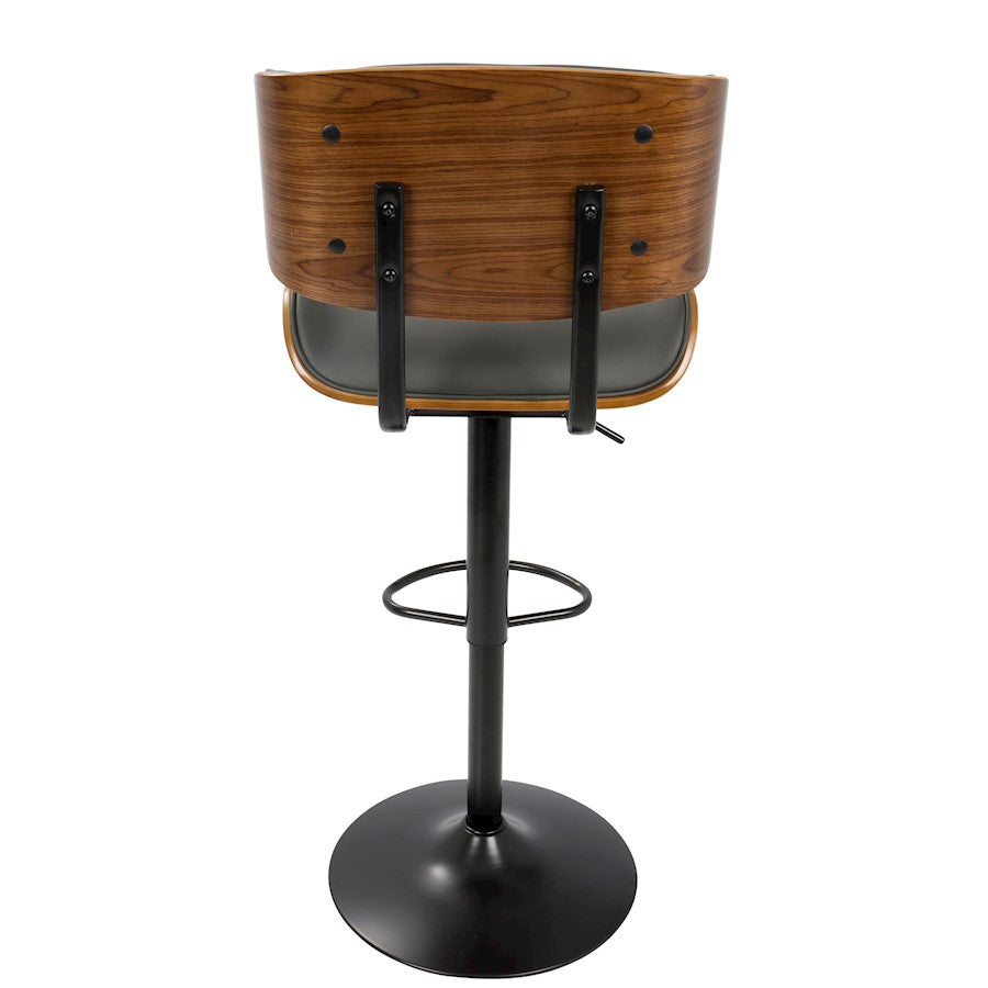 LumiSource Lombardi 21in Adjustable Bar Stool | Mid-Century Walnut and Grey PU Leather with Metal Base | Kitchen Island & Home | Model BS-JY-LMBWL-GY