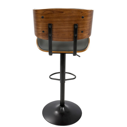 LumiSource Lombardi 21in Adjustable Bar Stool | Mid-Century Walnut and Grey PU Leather with Metal Base | Kitchen Island & Home | Model BS-JY-LMBWL-GY