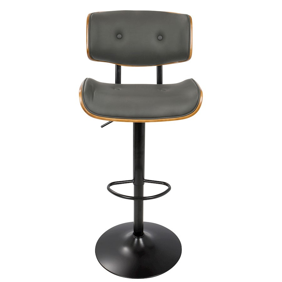 LumiSource Lombardi 21in Adjustable Bar Stool | Mid-Century Walnut and Grey PU Leather with Metal Base | Kitchen Island & Home | Model BS-JY-LMBWL-GY