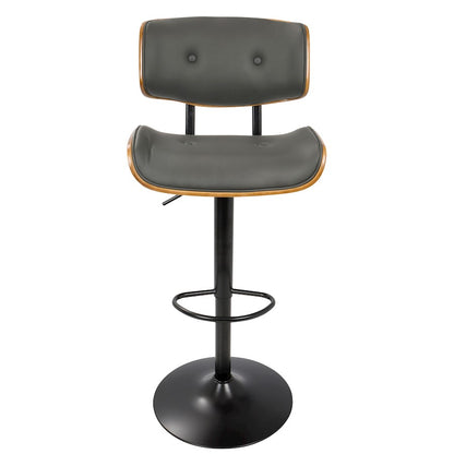 LumiSource Lombardi 21in Adjustable Bar Stool | Mid-Century Walnut and Grey PU Leather with Metal Base | Kitchen Island & Home | Model BS-JY-LMBWL-GY