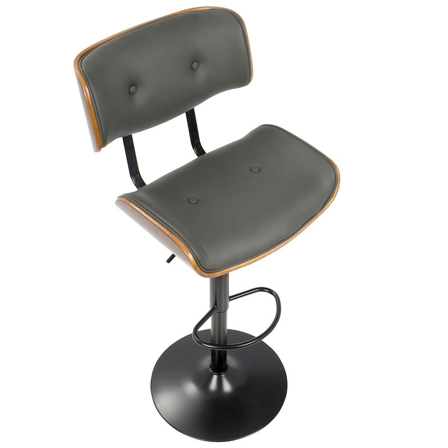LumiSource Lombardi 21in Adjustable Bar Stool | Mid-Century Walnut and Grey PU Leather with Metal Base | Kitchen Island & Home | Model BS-JY-LMBWL-GY